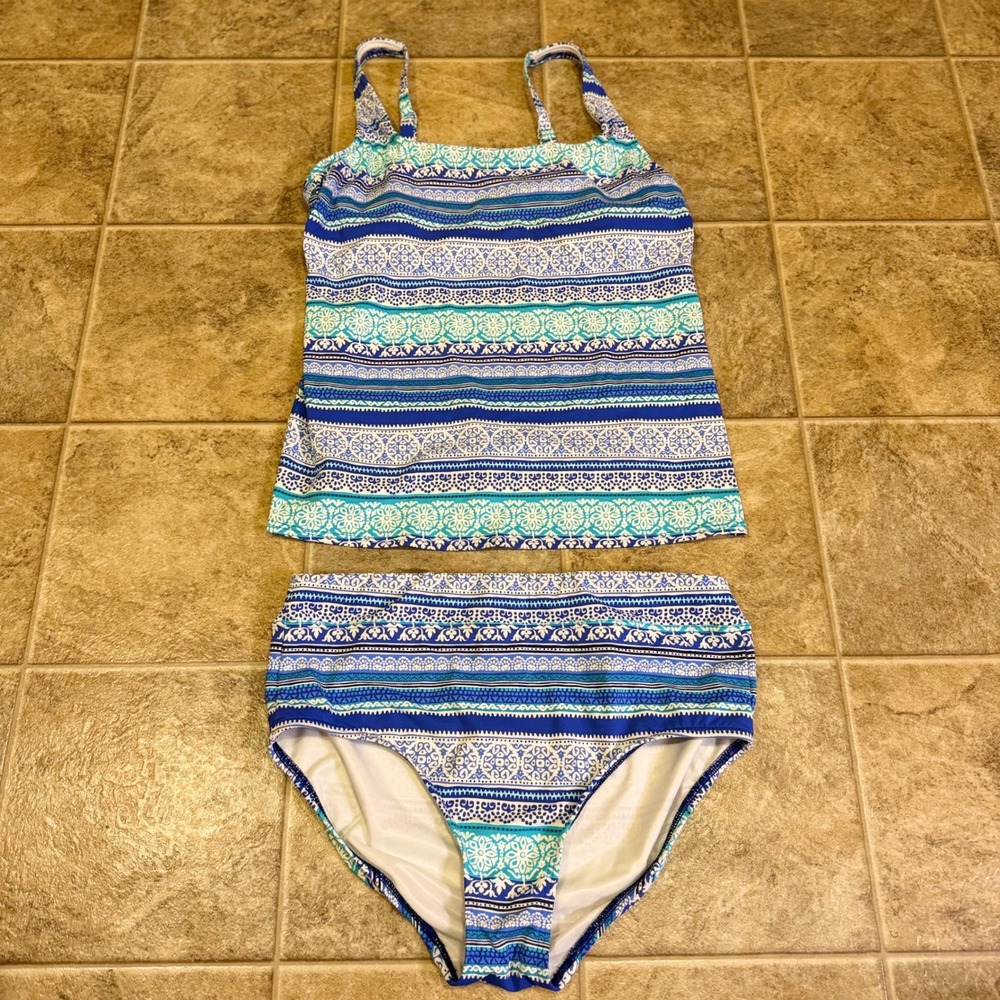 Lands End Womens Blue Medallion Tankini Swimsuit Set Top 12 Bottom 10 Mixed Size